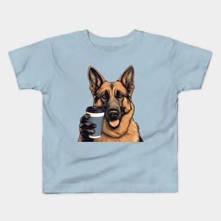 German Shepherd Drinking Coffee Kids T-Shirt